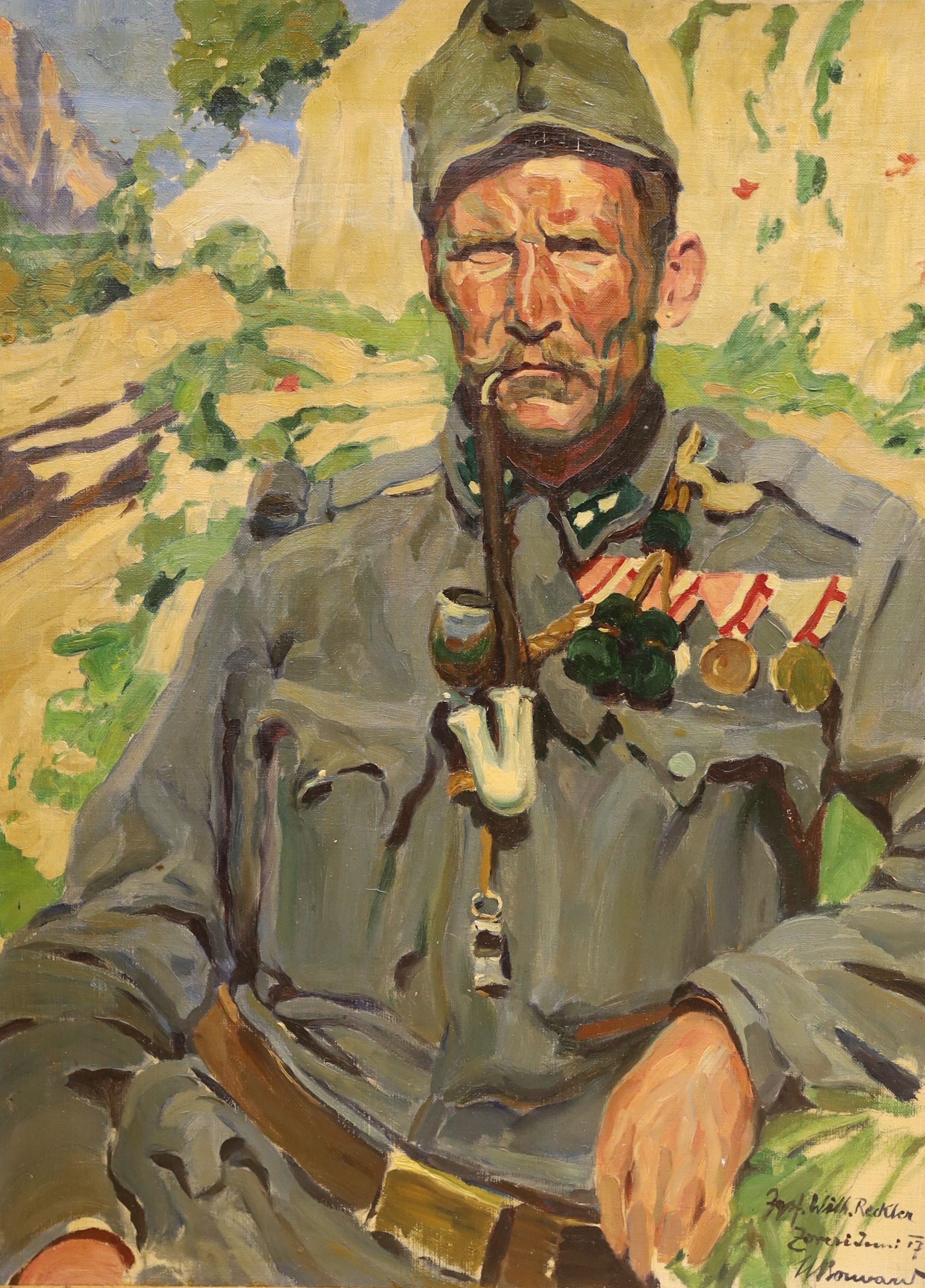 German School c.1917, oil on canvas, Portrait of an Italian army officer, indistinctly signed and dated '17, 62 x 46cm